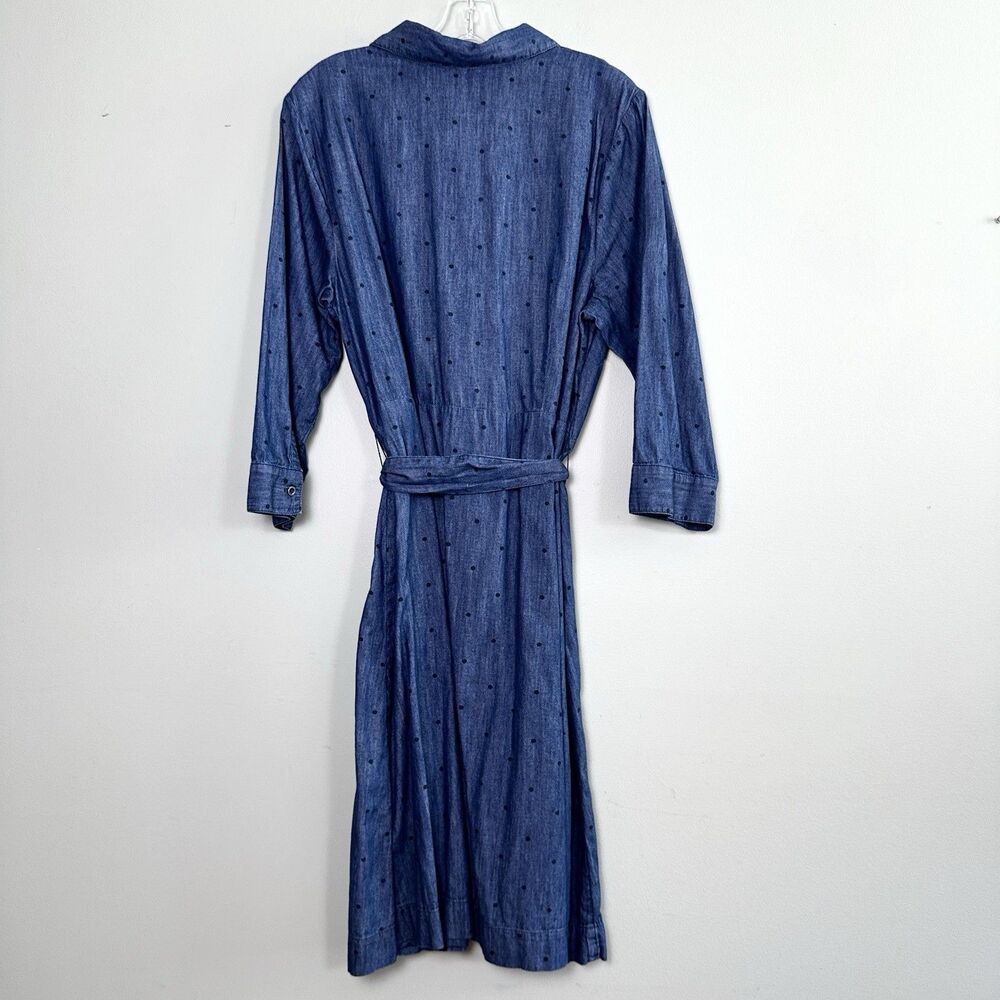 Talbots Chambray Shirt Dress Midi Polka Dot Womens 16W Blue Cotton Button Up - Picture 3 of 11